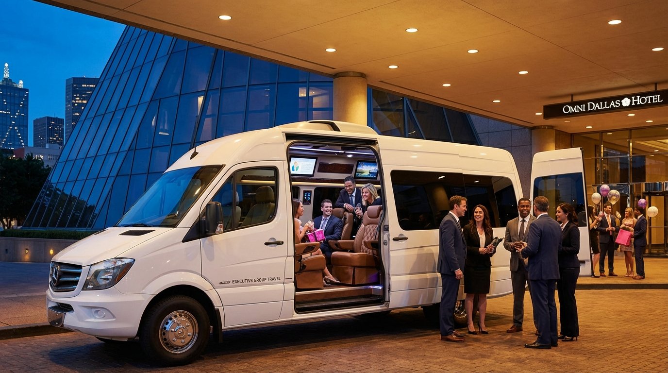 Mercedes Sprinter limo van for group transportation in Dallas